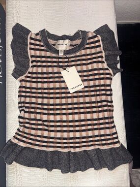 INDUSTRY Women's Pink & Black Plaid Ruffle Sleeve Top